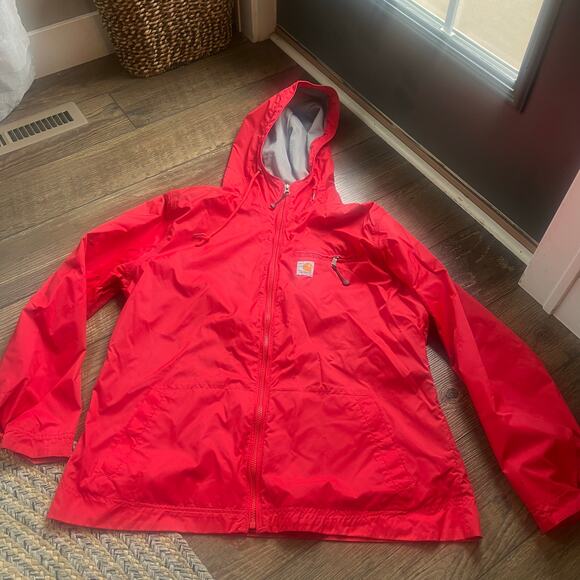 Carhartt Red Fabric Lined Nylon Wind Breaker Jacket Zippered Hooded Men's Large - Picture 1 of 6